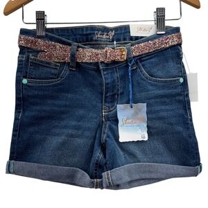 Studio V Girls Size 10 Blue Denim Shorts with Glitter Belt Adjustable Waist